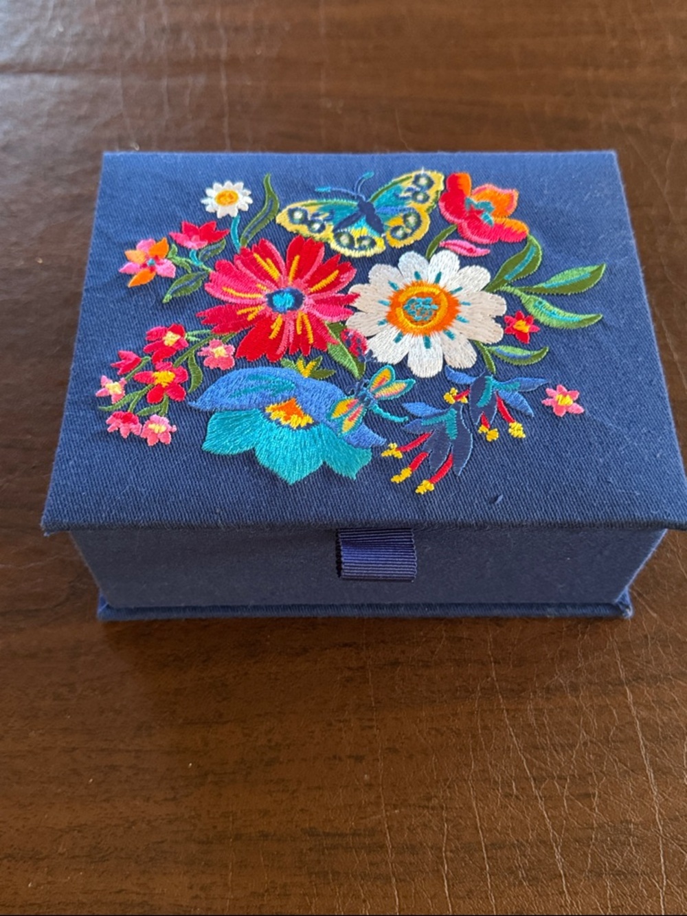 Brighton Embroidered Navy Floral Jewelry Box NWOT